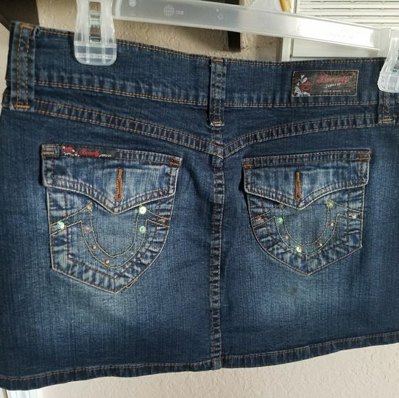 Indigo Distressed Denim Jean Mini Skirt - Picture 4 of 7